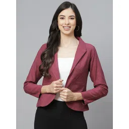 Cottinfab Women Burgundy Solid Pure Cotton Blazer With Shawl Collar-picture-29