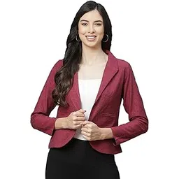 cottinfab Women Burgundy Solid Pure Cotton Blazer with Shawl Collar-picture-20
