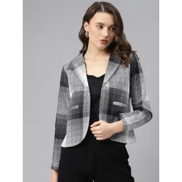 cottinfab Women Checkered Single Breasted Casual Blazer-picture-15