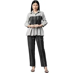 cottinfab Women Colorblocked Peplum Grey & Black Top with Trousers Co-ord Set-picture-39