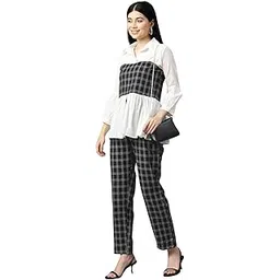 cottinfab Women Colorblocked Peplum White & Black Top with Trousers Co-ord Set-picture-33