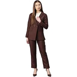 cottinfab Women Double Breasted Brown Blazer Suit Set-picture-30