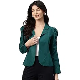 cottinfab Women Green Solid Cotton Lightweight Open Front Casual Blazer-picture-15