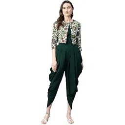 cottinfab Women Green Solid Dhoti Jumpsuit with Jacket-picture-24
