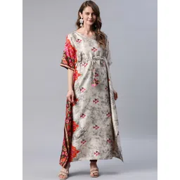 Cottinfab Women Grey & Pink Geometric Printed Flared Sleeves Kaftan Kurta-picture-17