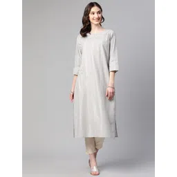 Cottinfab Women Grey & White Striped Gotta Patti Kurta-picture-12