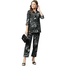 cottinfab Women Grey Printed V-Neck Tunic and Trouser Co-Ords-picture-24