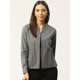 Cottinfab Women Grey Self Design Lightweight Open Front Jacket-picture-15