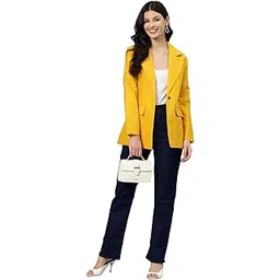 cottinfab Women Mustard Yellow Solid Single-Breasted Long Sleeves Casual Blazer-picture-17