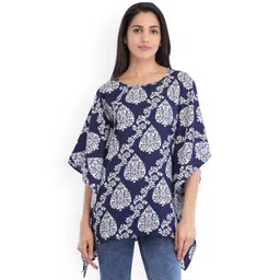 Cottinfab Women Navy & Off-White Printed Kaftan Top-picture-33