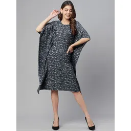 Cottinfab Women Navy Blue & Grey Printed Kaftan Dress-picture-20