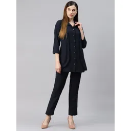 Cottinfab Women Navy Blue Solid Co-Ords-picture-13