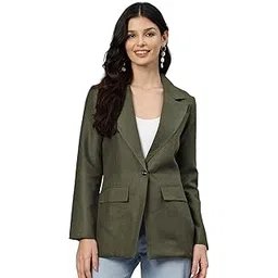 cottinfab Women Olive Green Solid Single-Breasted Long Sleeves Formal Blazer-picture-16