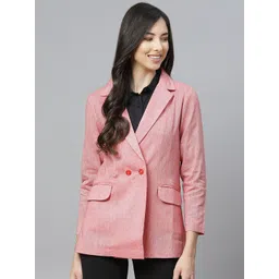 Cottinfab Women Red Solid Regular Fit Double Breasted Blazer-image-30