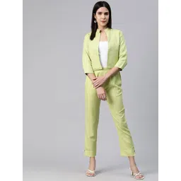 Cottinfab Women Solid Cotton Coat and Trousers Co-Ords Set-picture-23