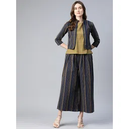 Cottinfab Women Solid Cotton Top with Trousers & Jacket-image-24