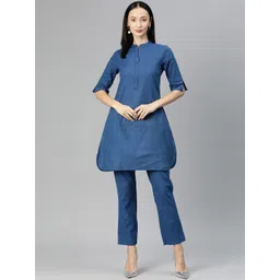 Cottinfab Women Solid Cotton Tunic with Trousers-picture-34