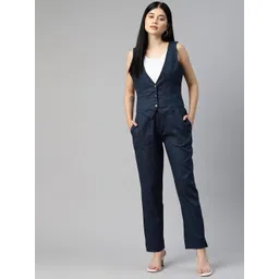 Cottinfab Women Solid Denim Waistcoat with Trousers-picture-14