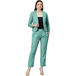 cottinfab Women Solid Green Blazer Co-ord-picture-10