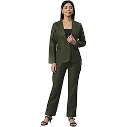 cottinfab Women Solid Green Blazer Suit Set-picture-14