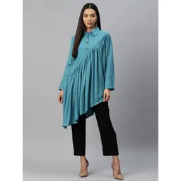 Cottinfab Women Solid Shirt Collar Top and Trouser-picture-37