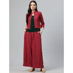 Cottinfab Women Solid Top with Printed Trousers & Jacket-picture-22