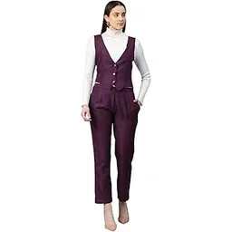 cottinfab Women Solid Wine Waistcoat Suit Set-picture-51