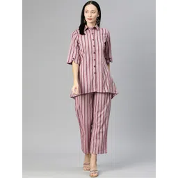 Cottinfab Women Striped Cotton Shirt with Trousers-picture-38