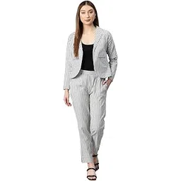 cottinfab Women Striped Grey and White Blazer Co-ord-picture-13