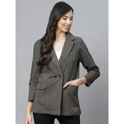Cottinfab Women Taupe Solid Regular Fit Double Breasted Blazer-image-28