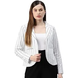 cottinfab Women White & Black Striped Open Front Blaze-picture-30