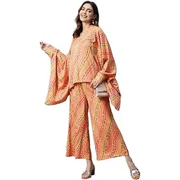 cottinfab Women Yellow and Rust Printed Co ords Top with Palazzos-picture-11