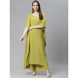 Cottinfab Women Yellow Regular Kaftan Kurta with Palazzos-picture-38