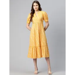 Cottinfab Yellow & White Printed Midi Dress-picture-30