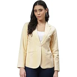 cottinfab Yellow Striped Single-Breasted Blazer-picture-25