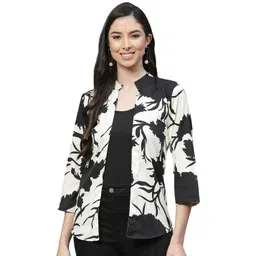 cottinfab Women Black & White Printed Tropical Shrug image 1