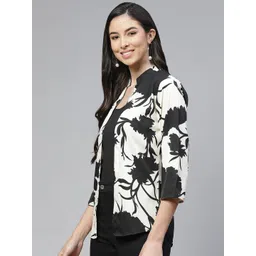 cottinfab Women Black & White Printed Tropical Shrug image 4