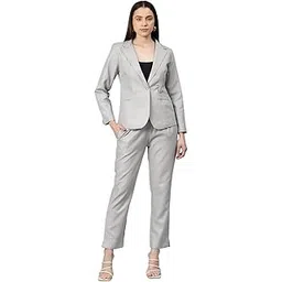 Women Solid Grey Blazer Suit Set-image-45