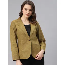 Women Solid Single Breasted Casual Blazer-image-5