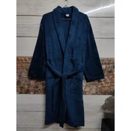 Cotton Bolls Textiles Navy Blue Microfibre Super Soft & Fluffy Bath Robe-picture-23