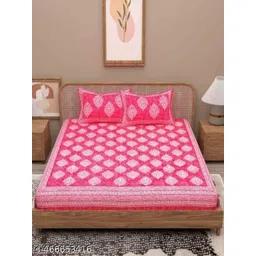Cotton Choice Pink & White Printed Cotton 180 TC Double King Bedsheet Set 2.15 m x 2.35 m-picture-16