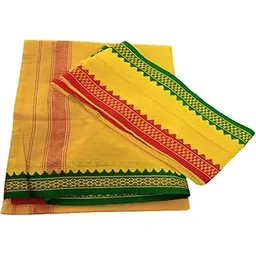 cotton colors Cotton Dhoti and Angavastram Set (Yellow, Free Size - 2.00 m Approx) - Pack of 2 Piece_DSG0053-picture-11