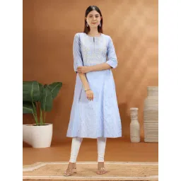 Cotton Culture Blue Cotton Regular Fit Embroidered Kurta-picture-30