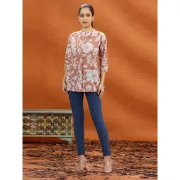 Cotton Culture Brown Cotton Floral Three-Quarter Sleeves Kurti-picture-41