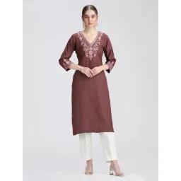 Cotton Culture Brown Rayon Floral Kurti-picture-13