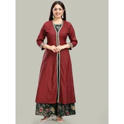 COTTON CULTURE Floral Printed Round Neck A-line Kurta With Palazzo And Shrug-picture-29