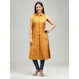 Cotton Culture Mustard Cotton EmbroideredSleeveless Kurta-picture-26