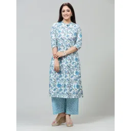 Cotton Culture Off White & Sky Blue Printed Kurta Bottom Set-image-29