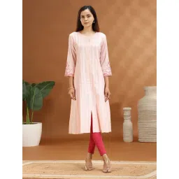 Cotton Culture Pink Cotton Self Design Three-Quarter Sleeves Kurta-picture-44