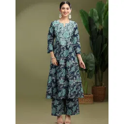 COTTON CULTURE Women Floral Printed Cotton Kurta with Palazzos-picture-33